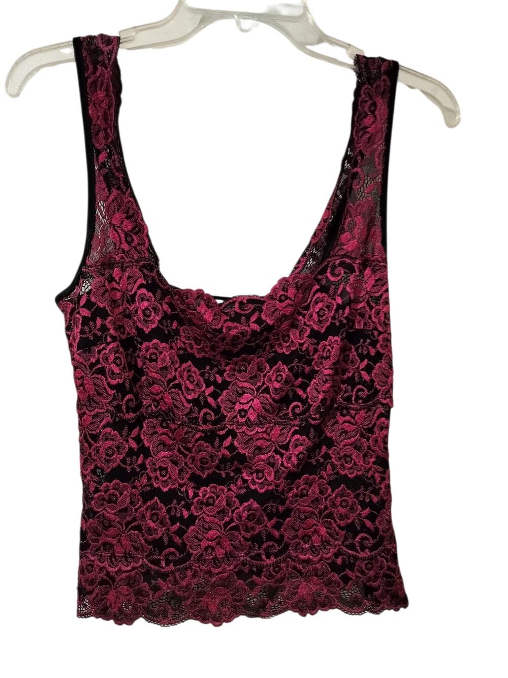6112( Y2K Cache Hot Pink Black Floral Lace Camisole Tank Top Small?